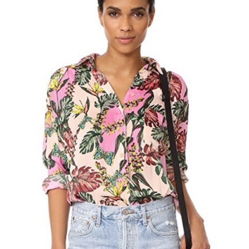Free people satin tropical blouse